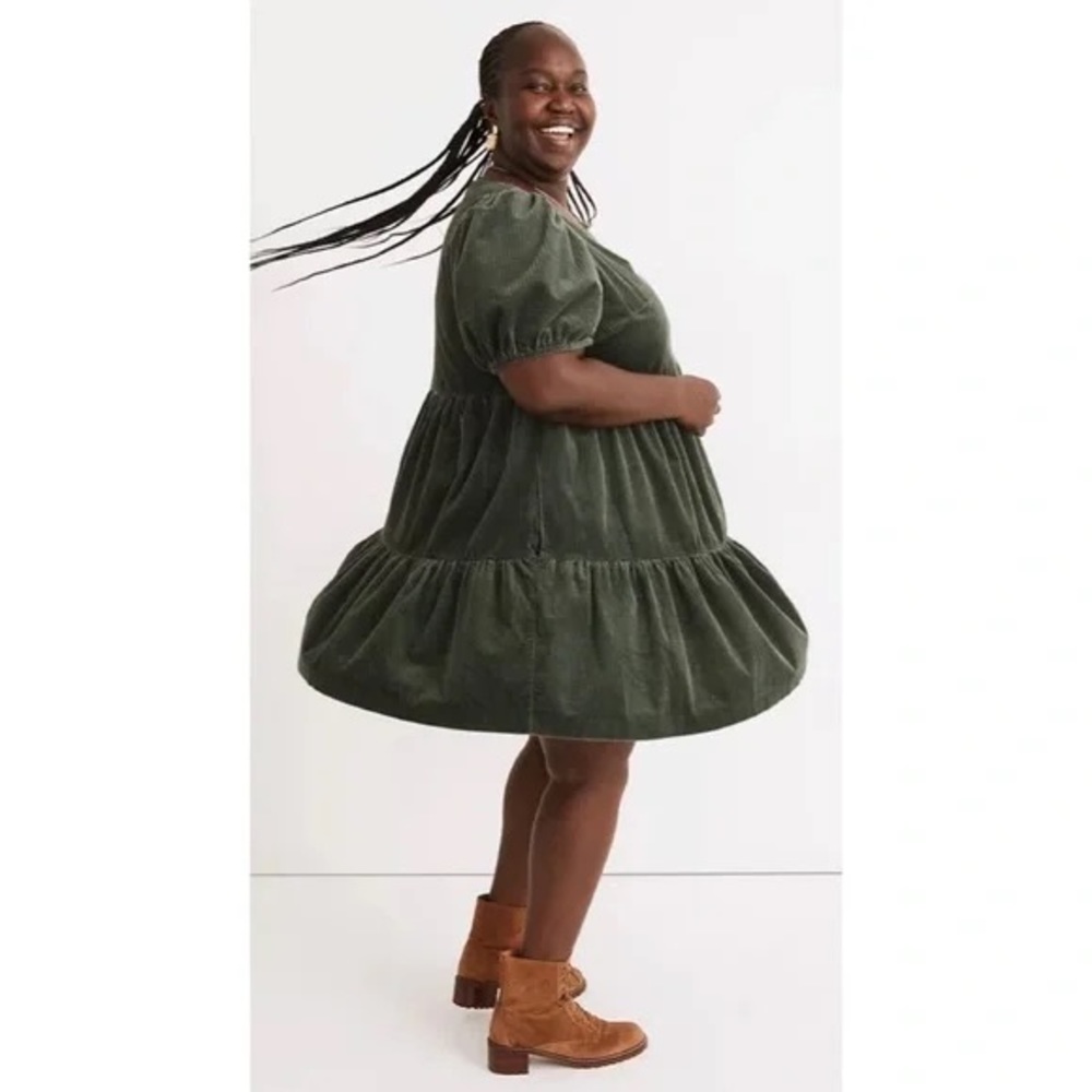 Madewell Plus Aidy Corduroy Square Neck Tiered Dress - Picture 3 of 13